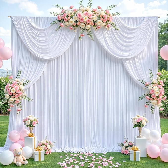 20ft x 12ft White Backdrop Curtains Wrinkle Free Backdrop Curtain for Wedding Parties White Fabric Backdrops Drapes Back Drop Cloth Bridal Shower Stage Curtains Wedding Decorations for Reception