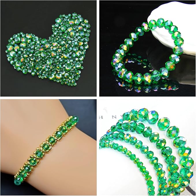 1200Pcs 4mm Crystal Glass Beads for Jewelry Making Beads for Bracelets Necklace Pendants Making Supplies(Malachite Green)