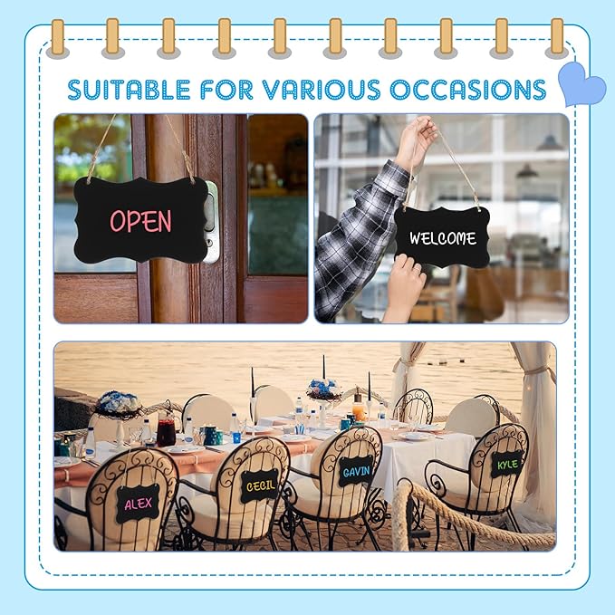 12 Pcs 4 x 6 Acrylic Chalkboard Hanging Sign with Chalk Markers Chalk Board Signs with Hanging String for Wedding Kitchen Home Party Decoration (Arrow)