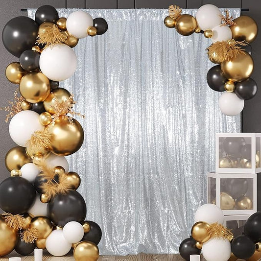 Juya Delight Sequin Backdrop Curtain Non-Transparent Sequin Photography Background Backdrop Curtain for Birthday Party Wedding Festival Ceremony 6FTx8FT Silver