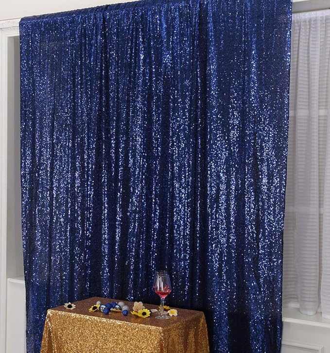 SquarePie Sequin Backdrop 10FT x 10FT Navy Blue Curtain Background for Wedding Party Decoration