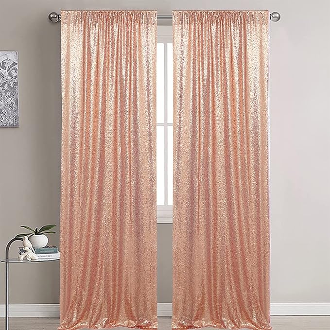 Rose Gold Sequin Backdrop Curtains 2 Panels 2FTx8FT Glitter Rose Gold Drapes Photo Backdrop Party Wedding Baby Shower Curtain Sparkle Photography Background Curtains