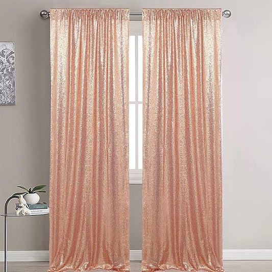 Rose Gold Sequin Backdrop Curtains 2 Panels 2FTx8FT Glitter Rose Gold Drapes Photo Backdrop Party Wedding Baby Shower Curtain Sparkle Photography Background Curtains
