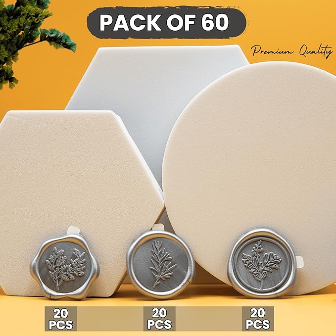 Wax Seal Stickers (60 Pcs, 3 Designs in 1 Pack) Premium Envelope Seal Stickers for Wedding Invitation Envelopes, Adhesive Wax Seals, Perfect for Seating Chart, Gift Wrapping