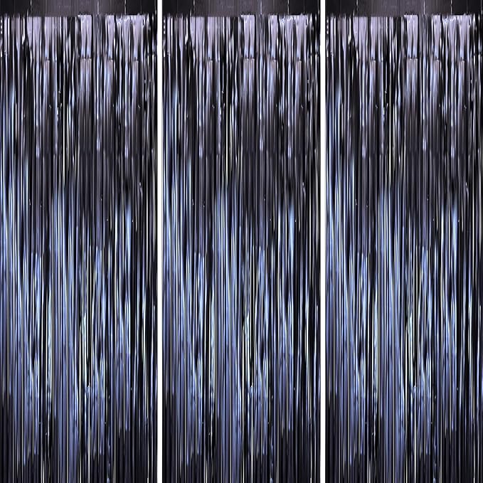 3 Pack 3.3 x 8.2 ft Matte Blue Foil Fringe Curtains, Dark Blue Tinsel Streamers Batman Party Decorations, Fringe Backdrop, Door Shimmer for Graduation, Birthday Backdrop for Men or Boy