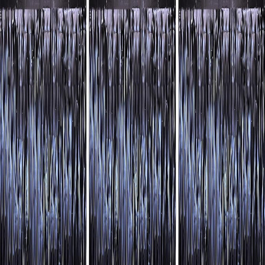 3 Pack 3.3 x 8.2 ft Matte Blue Foil Fringe Curtains, Dark Blue Tinsel Streamers Batman Party Decorations, Fringe Backdrop, Door Shimmer for Graduation, Birthday Backdrop for Men or Boy