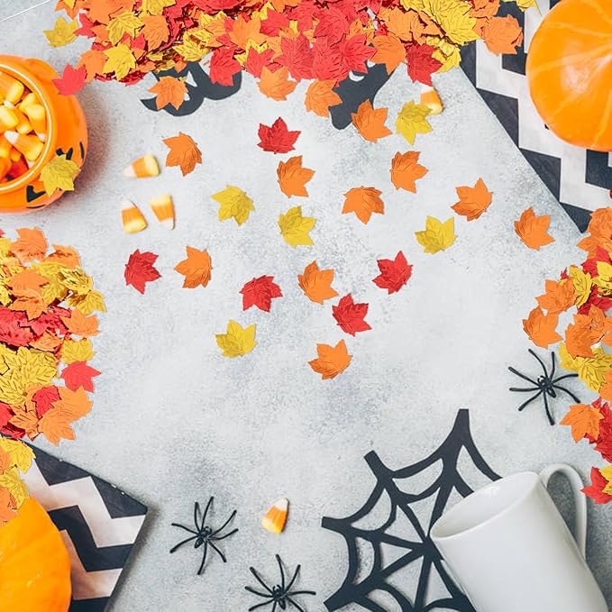 Fall Maple Leaf Confetti Decorations, Thanksgiving Metallic Foil Maple Leaves Table Confetti Glitter Sprinkles Sequin for Thanksgiving's Day Autumn Party Home Decoration, 800pcs/100g