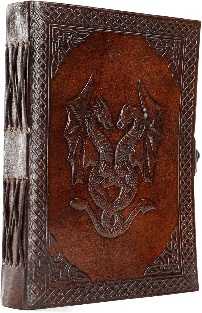 Handmade Leather Double Dragon Journal | Writing Notebook Diary | Bound Daily Notepad for Men & Women Unlined Paper Medium, Writing pad for Artist, Sketch