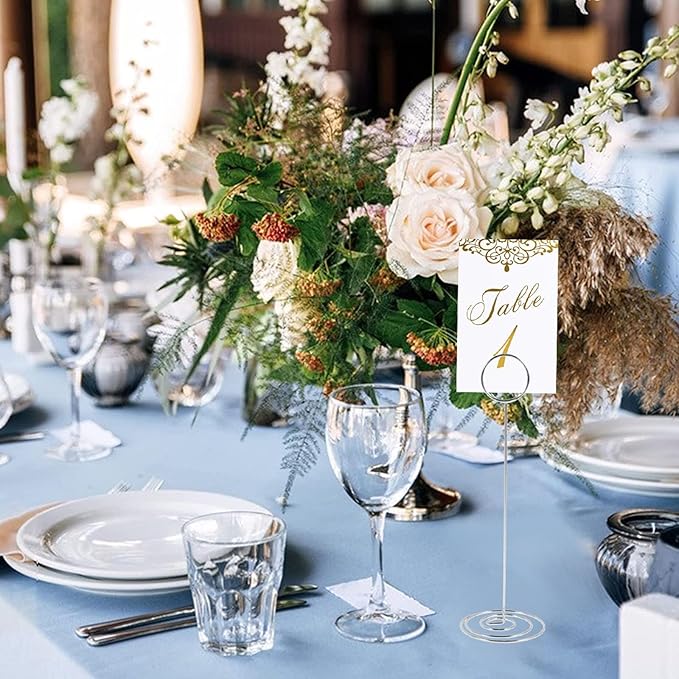 24 Pcs Table Number Holder 8.66inch Tall Metal Iron Place Card Holder Lightweight Picture Holder Stand Portable Round Shape Photo Memo Note Holder for Office Wedding Party