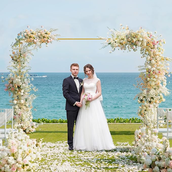 Fomcet 6.6FT x 10FT Backdrop Stand Heavy Duty with Base Gold Pipe and Drape Square Backdrop Stand Adjustable Portable Metal Arch Frame for Wedding Baby Shower Birthday Parties Banquet Decorations