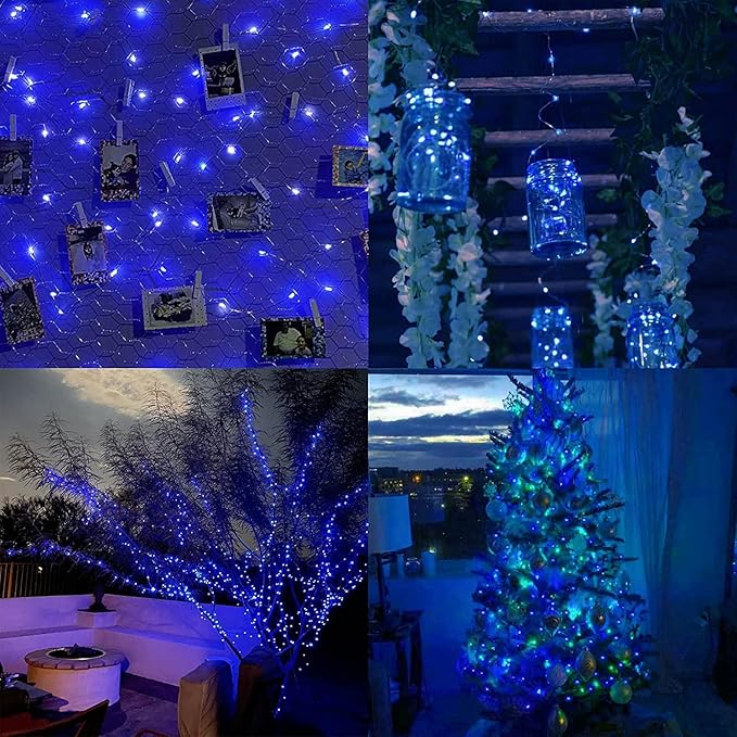 66Ft 200LED Fairy Lights Plug in, Waterproof String Lights Outdoor and Indoor 8 Modes Christmas Lights Bedroom Decor with Remote, Twinkle Lights with Timer for Girl's Room Christmas Decorations (Blue)