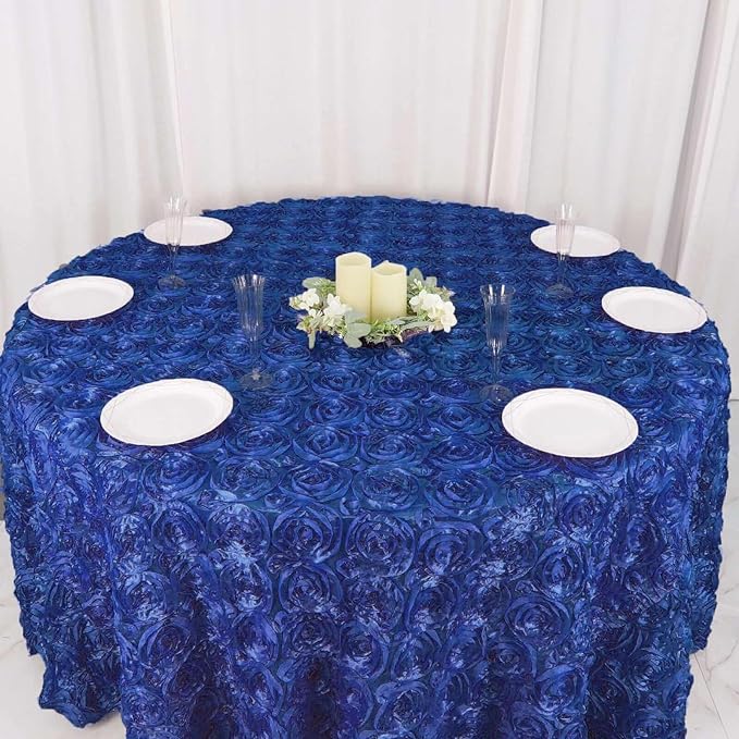 Efavormart 120" Wholesale Round Table Cover Royal Blue Grandiose Rosette 3D Satin Tablecloth for Wedding Party Event Decoration