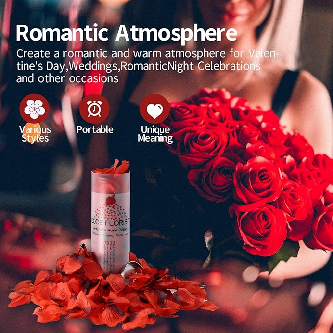CODE FLORIST 1100 PCS Dark-Red Silk Rose Petals for Valentine's Day,Romantic Night,Wedding,Proposal Anniversary Flower Decorations(Separated,Scented)