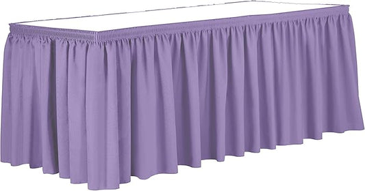 Ultimate Textile Pleat Polyester Fabric Table Skirt - Machine Washable Flame Resistant with Clips for Events, Weddings & Trade Shows, Cut & Sewn in Paterson, NJ - Lilac, 7' Shirred Pleat