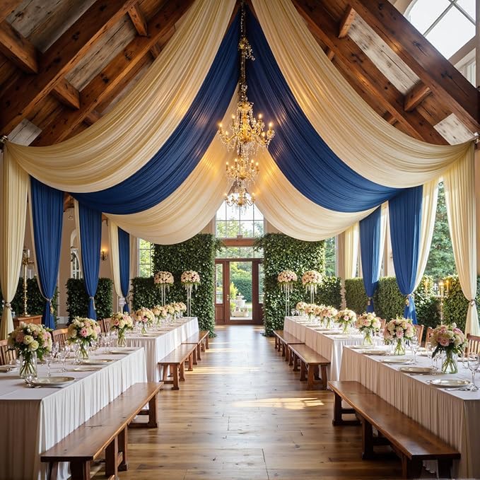 30ft x 15ft Beige Wrinkle Free Backdrop Curtains for Parties,Silky Polyester Fabric Wedding Ceiling Drapes, 6 Panels 15ft Photo Back Drop Drapes for Baby Shower Photography Stage Background Cloth