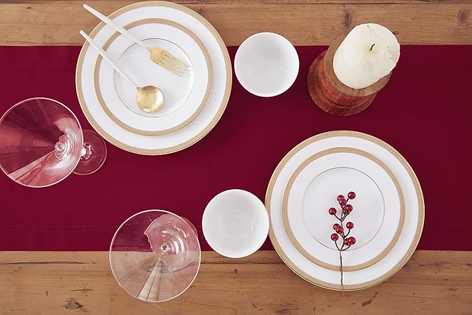 Solino Home Red Hemstitch Table Runner 48 Inches - Cotton Linen Small Table Runner 14 x 48 Inch Ideal for Dresser and Coffee Tables - Fall, Autumn, Halloween, Christmas, Holiday