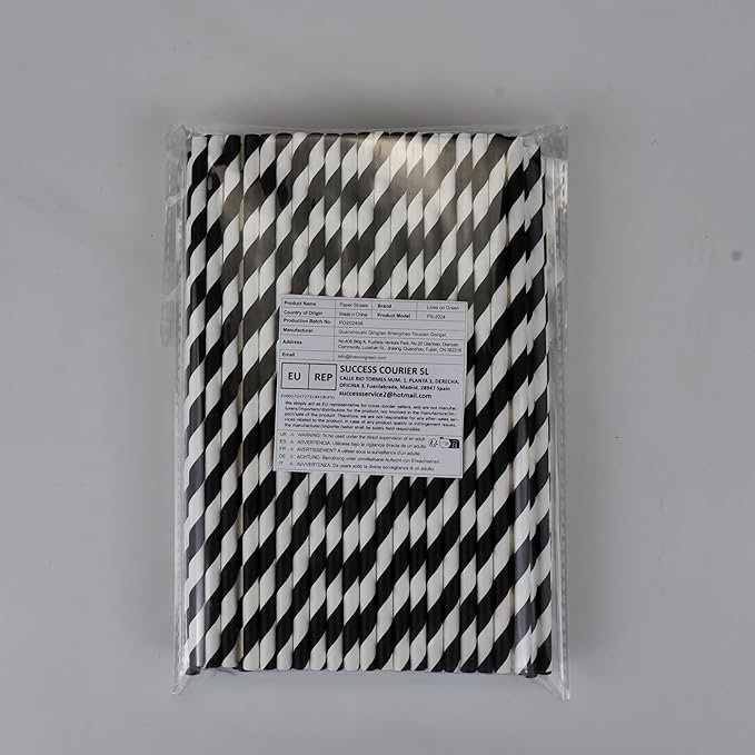Black White Striped Biodegradable Paper Drinking Straws Unwrapped 7.75 inch 100 Counts - for Cocktail, Juice, Decoration, Crafts