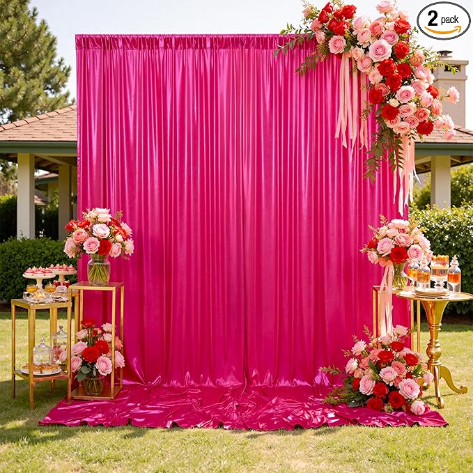 10x10FT Glitter Hot Pink Backdrop Curtain for Parties, Wrinkle Free Thick Fuchsia Sequin Backdrop, 2 Panels 5x10FT Shimmer Photo Back Drop Drapes for Barbie Party Wedding Photography Background