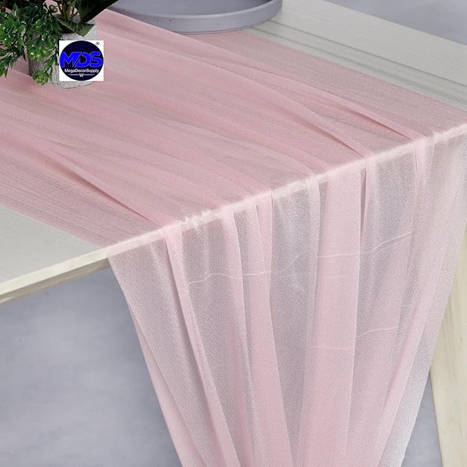 MDS 15 Pack 10ft Chiffon Table Runner 29 x 120 Inches Sheer Wedding Runner Romantic Rustic Table Runner for Wedding Decorations, Birthday Parties, Bridal Shower Party Arch Decor - Blush Pink