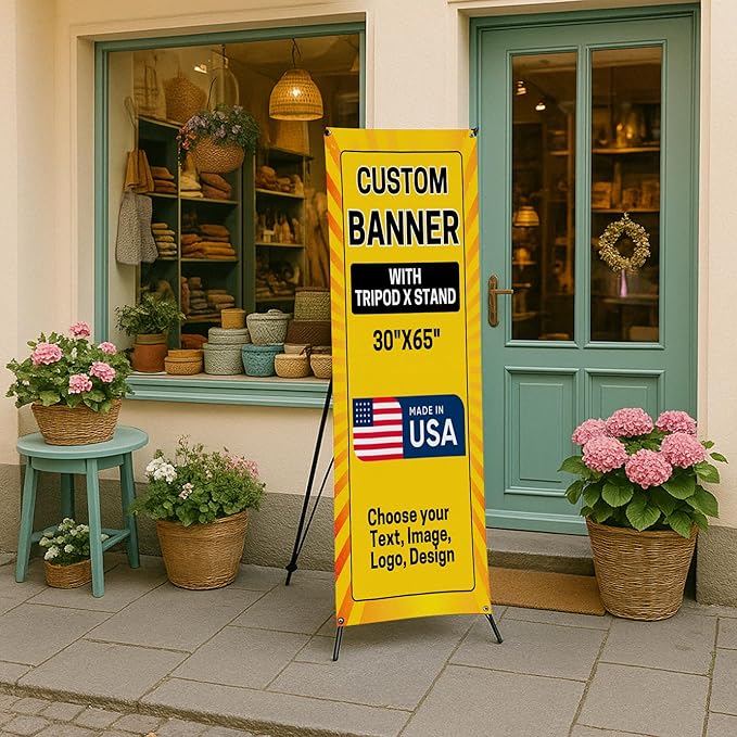 Custom Banner With X Stand By Dreamcontroller(30" X 65") | Personalized X Banner Stand For Advertising, Stores, Tradeshow, Restaurant, Event, Birthday & Party | Made In Usa | Fast Delivery | Hd Print