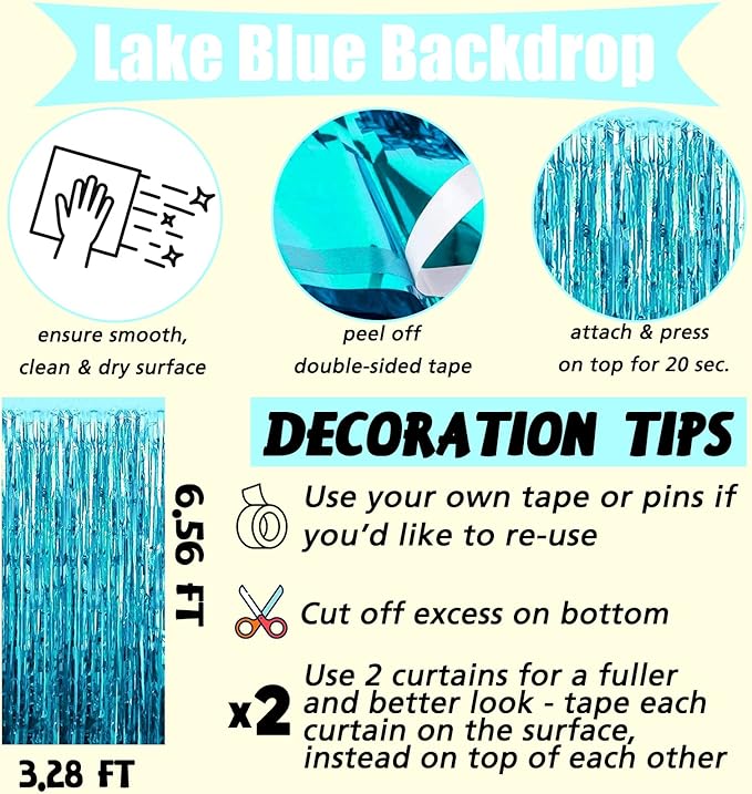 4 Pack Fringe Curtain Backdrop, 3.2Ft x 6.6Ft Blue Metallic Tinsel Foil Fringe Streamers Background for Photo Booth Birthday Wedding Baby Shower Easter Pool Ocean Underwater Party Decorations
