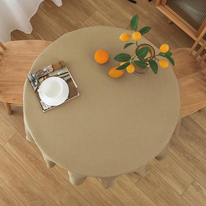 NLMUVW Round Linen Tablecloth 36 Inch, Small Tan Table Cloth Farmhouse Water Resistant Decorative Rustic Table Cover for Dining Kitchen Cafe Party