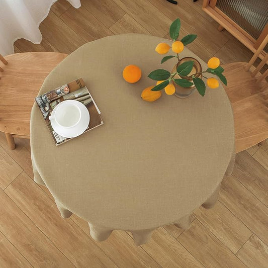 NLMUVW Round Linen Tablecloth 36 Inch, Small Tan Table Cloth Farmhouse Water Resistant Decorative Rustic Table Cover for Dining Kitchen Cafe Party