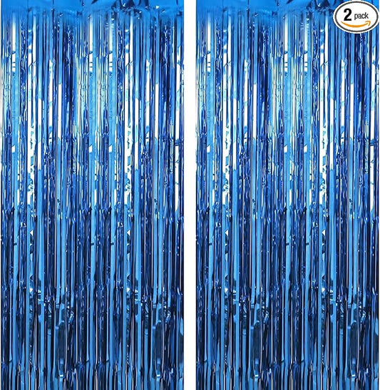 2 Pack Dark Blue Streamers Party Decorations Ocean Theme Sea Tinsel Backdrop Supplies Foil Curtain Backdrop for Baby Shower Birthday Bachelorette Wedding Engagement Halloween Party Decorations