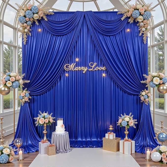 PartyVillage 10x10FT Sapphire Blue Sequin Backdrop Curtain -2 Panels 5x10FT Wrinkle Free Shimmer Back Drop Cloth, Glitter Backdrop Drapes for Photography, Birthday, Wedding Background