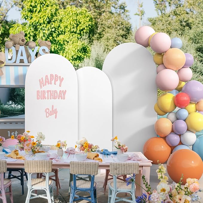 Spandex Anti Wrinkle Arch Backdrop Cover - High Elastic Fitted Arch Stand Cover Set of 3, White Round Top Chiara Backdrop for Wedding Birthday Party Garden Decor 6Ft, 6.6Ft, 7.2Ft