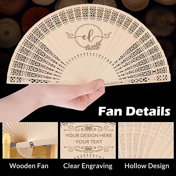 10 PCS Custom Fans Personalized Folding Fans for Line Dancing Wooden Hand Fan Wedding Favors Bulk Fans for Guests Party Event Use (Style07)