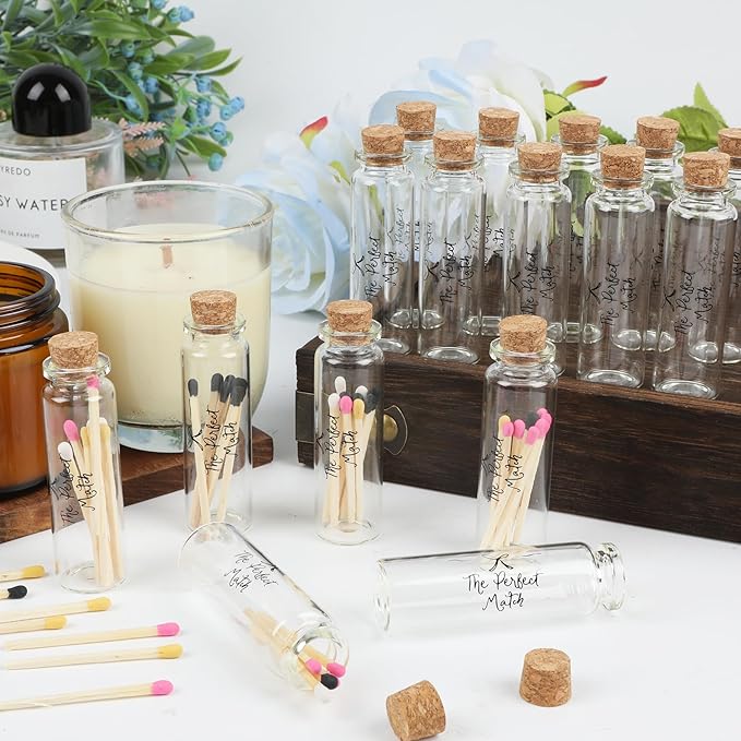 48 Matches Holders Empty Jars with 48 Striker Stickers, Empty Matches in A Jar with Striker DIY Wedding Favors, Candle Holder Containers & Bulk Storage| The Perfect Match Box (0.87x3.15 Inch) (48)
