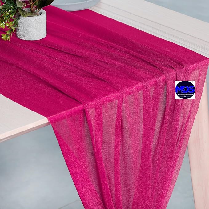 MDS Halloween Chiffon Table Runner - 5 Pack, 29 x 170 Inches, 14ft Each - Sheer Spooky Table Runners for Haunted House Parties, Trick-or-Treat Tables, Witchy Décor, Wedding & Events - Hot Pink
