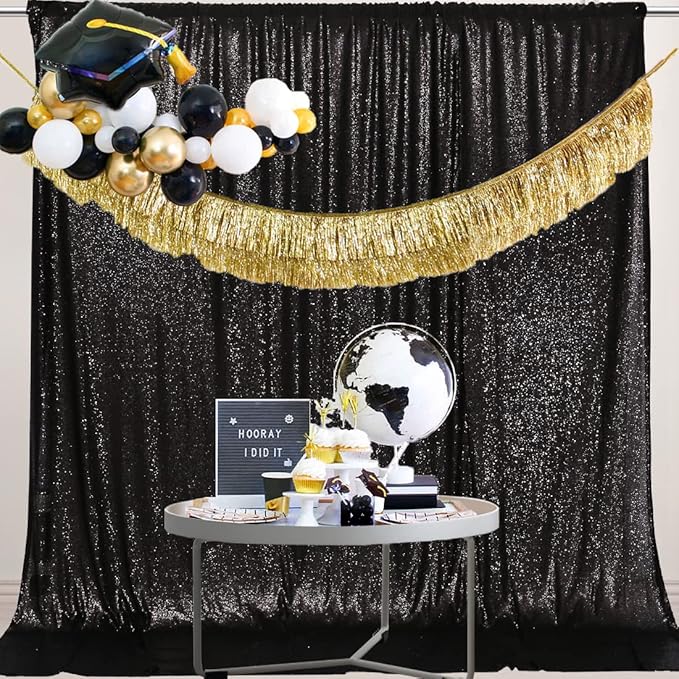 PartyDelight Black Sequin Backdrop 6Ftx7Ft Photography Curtain Special Events Party