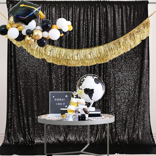 PartyDelight Black Sequin Backdrop 6Ftx7Ft Photography Curtain Special Events Party