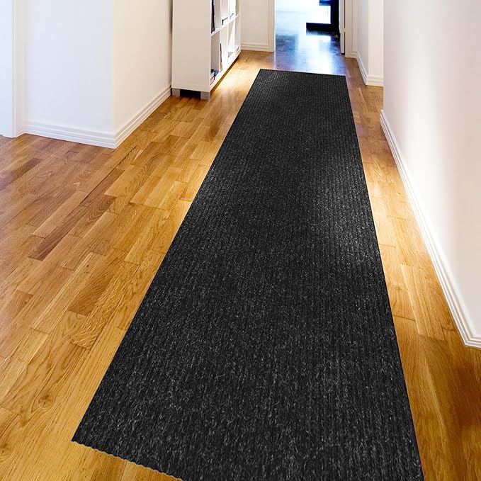 Ottomanson 2' x 14' Hallway Runner with Scraper Pile Extra Durable Non-Slip Rug Mat for Indoor & Outdoor Use - Ideal for Kitchen, Entryway, Patio & Garage - High-Traffic Carpet, Black