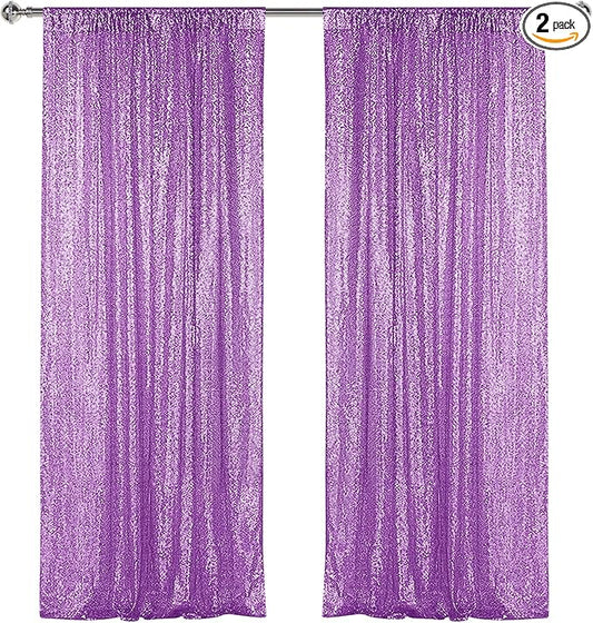 Sugargirl Lavender Purple Sequin Backdrop Curtain 2 Panels 2FTx8FT Glitter Lavender Background Drapes Sparkle Photography Backdrop for Party Wedding Birthday Wall Decoration