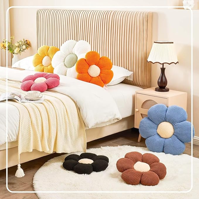 Flower Throw Pillow, Soft Peach Pink 19.6" Shaped Floor Pillow for Home Decor, Cute Aesthetic Plush Decorative Pillows for Bed, Sofa, Couch