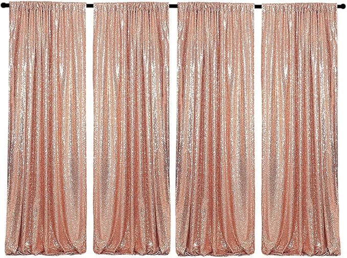 Rose Gold Sequin Backdrop Curtains 4 Panels 2FTx8FT Glitter Rose Gold Photo Backdrop Party Wedding Baby Shower Curtain Sparkle Photography Background