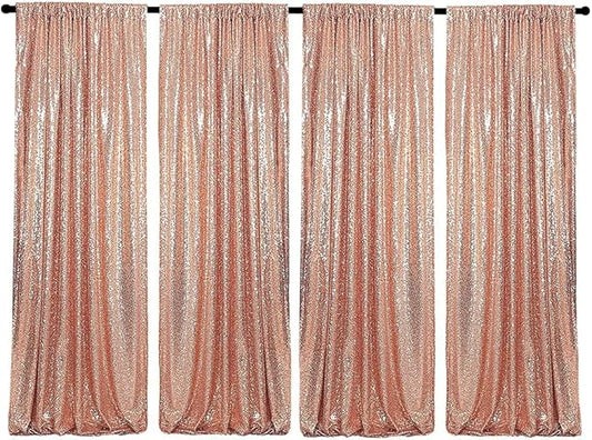 Rose Gold Sequin Backdrop Curtains 4 Panels 2FTx8FT Glitter Rose Gold Photo Backdrop Party Wedding Baby Shower Curtain Sparkle Photography Background