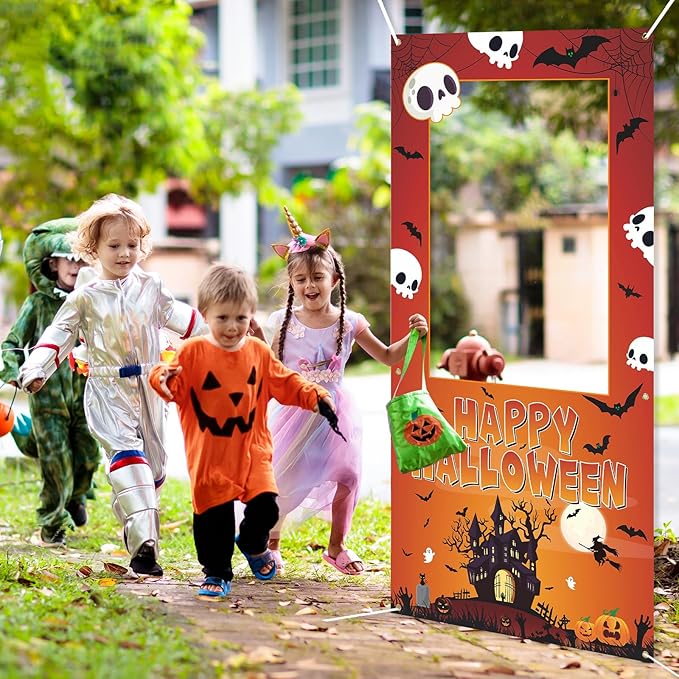 Halloween Photo Booth Props Frame Party Decorations 35 x 73Inch Halloween Picture Backdrop for Birthday Party Supplies Indoor Outdoor Decor (Orange)