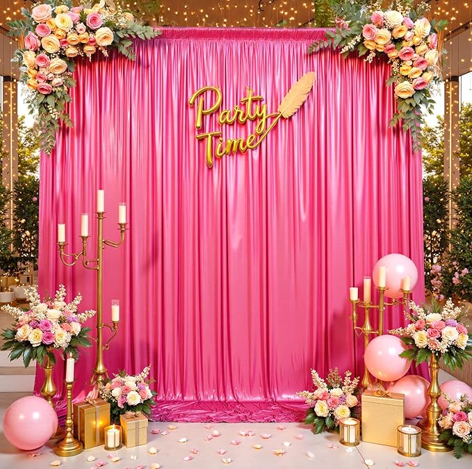 20ftx10ft Hot Pink Sequin Backdrop Curtain for Parties, Wrinkle Free Thick Glitter Sparkle Photo Backdrop Drapes 4 Panels 5x10FT Shimmer Back Drop Cloth for Wedding Birthday Photography Background