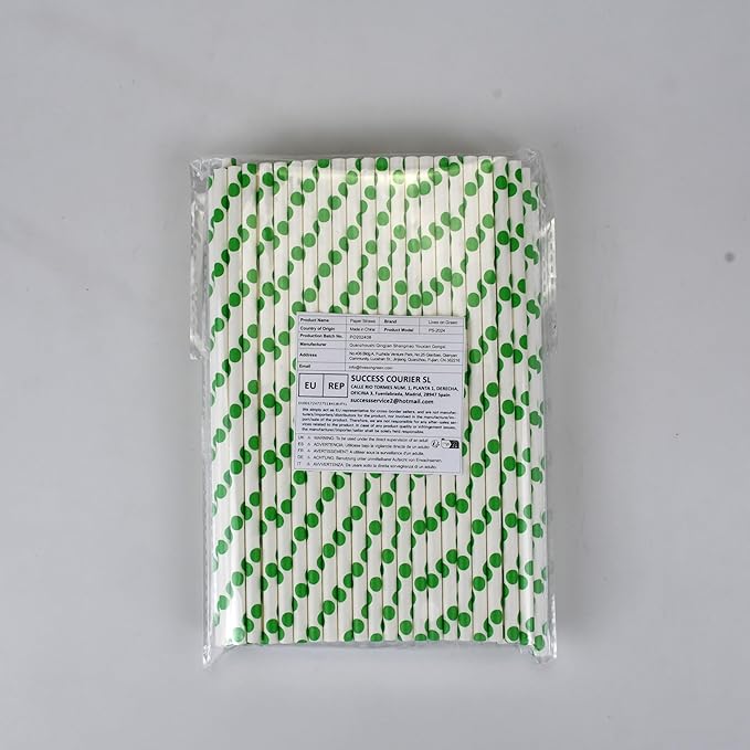 Disposable Green Polka Dots Paper Straws for Drinking 7.75 inch, 100 Counts - Cocktail, Party, Birthday, Decoration, DIY Crafts