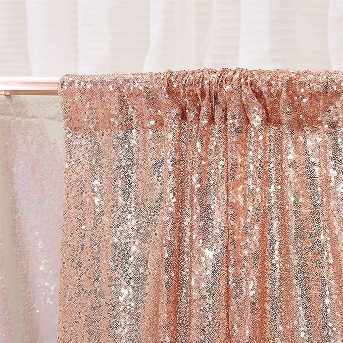 Sequin Backdrop Curtain Eternal Beauty Valentine's Day Glitter Panel Background for Wedding Party Decor (2 Packs, W3 x H7FT,Rose Gold)