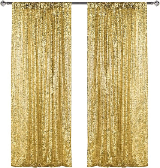 Sugargirl Gold Sequin Backdrop Curtain 2 Panels 2FTx8FT Glitter Gold Background Drapes Sparkle Photography Backdrop for Party Wedding Birthday Wall Decoration
