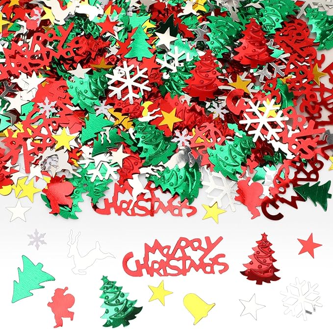 MARFOREVER Christmas Glitter Confetti, ChristmasTable Confetti Decorations Red Green White Sprinkles Santa Claus Tree Elk Snowflake Scatter for Christmas Party Supplies