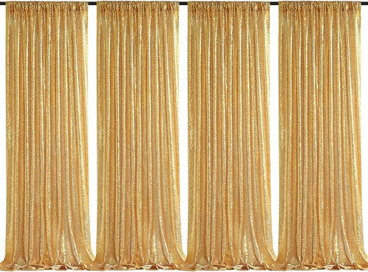 Gold Sequin Backdrop Drapes 4 Panels 2FTx8FT Glitter Backdrop Curtains for Wedding Party Stage Decorations