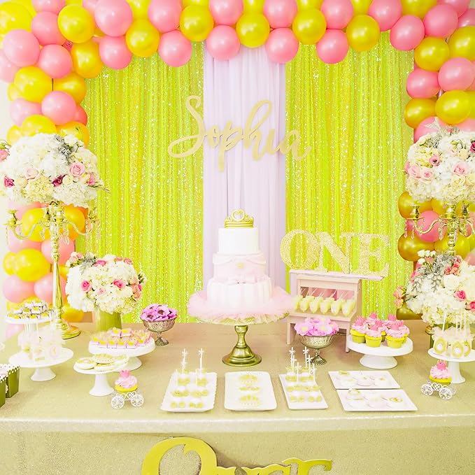 Sparkle Sequin Backdrop Curtains Panels - Yellow Sequin Photo Backdrop 2 Panels 2FTx8FT Wedding Birthday Party Background Drapes