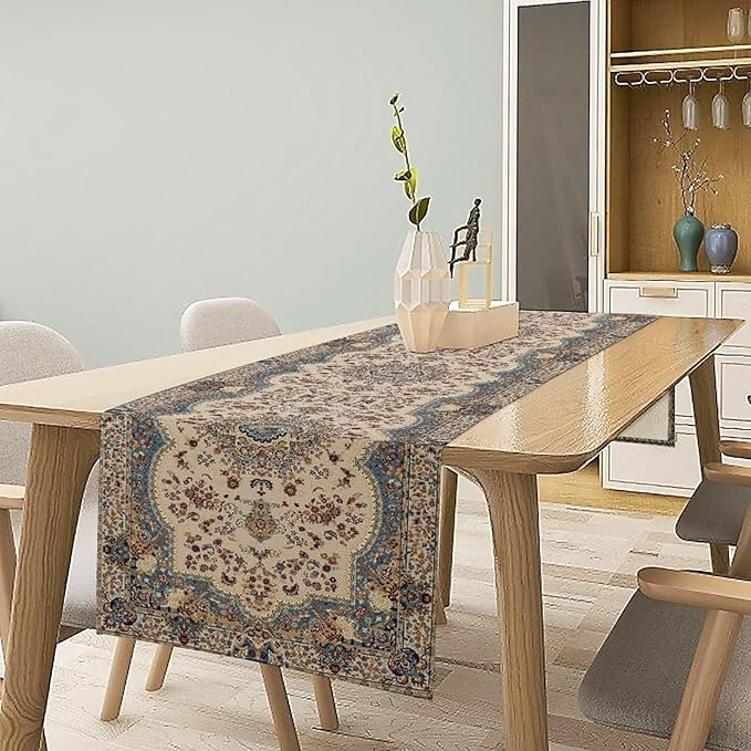 Boho Vintage French Table Runner,Retro Flower Rustic Country Style Floral Print Pattern for Home Kitchen Table Decor Dining Coffee Room Garden Party Decor 13x90in