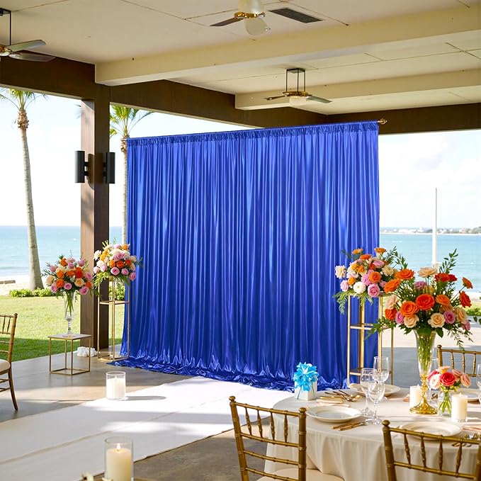 gogoparti 20x10FT Sapphire Blue Sequin Backdrop Curtain - 4 Panels of 5x10FT Wrinkle-Free Glitter Drapes for Photography, Birthdays, Weddings & Graduations